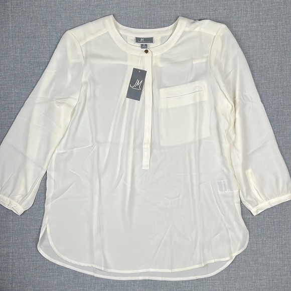 JM Collection Ivory Pleat-Back Semi Sheer Blouse Size Medium - Picture 2 of 6